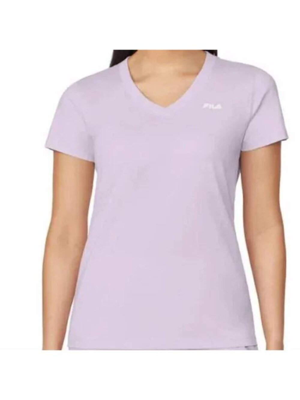 FILA Women’s Activewear Top S Lavender V-Neck Short Sleeve Cotton NWT